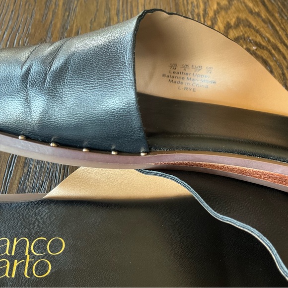 Franco Sarto Black Leather Slide Sandals - Picture 3 of 5